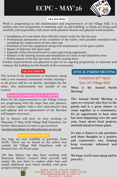 Earls Colne Parish Council- Newsletter May 2026